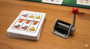 A component shot showing the slot machine cards and lever from the expansion.